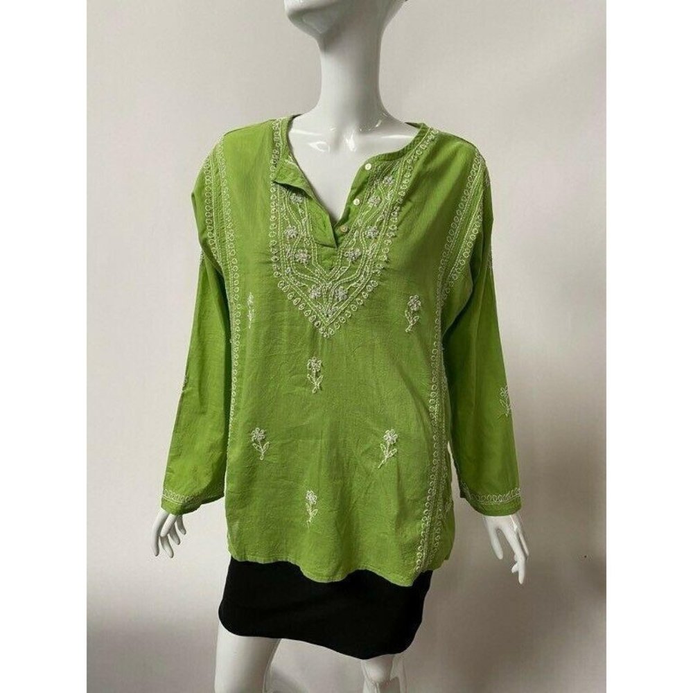 Forbidden Womens Popover Top Green Floral